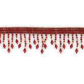 Drapery Beaded—Tassel Fringe—Ribbon 1"Inches—Wine Color—Length 1.25 Inches—Width: 4.5 inche—Sold by the Yard